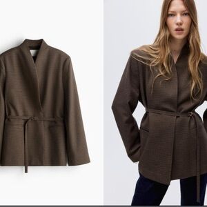 H&M Houndstooth Belted Blazer